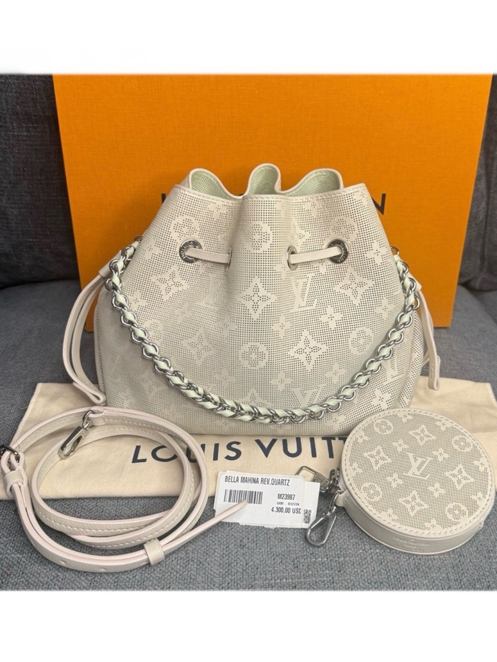 Louis Vuitton Bella bucket reverse mahina perforated leather bag